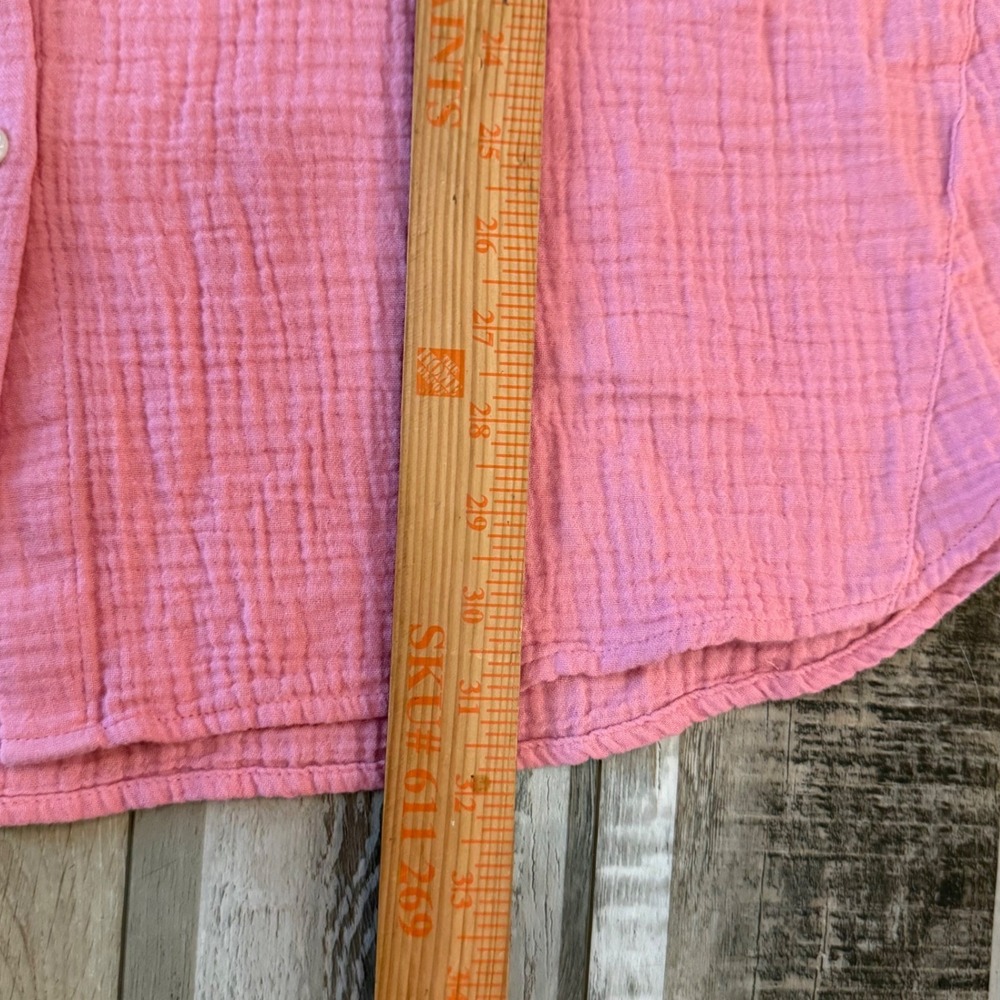 New J. Jill Gauze Button Down Shirt Women 2X Pink Cotton Tunic Long Sleeve Top - Picture 7 of 8